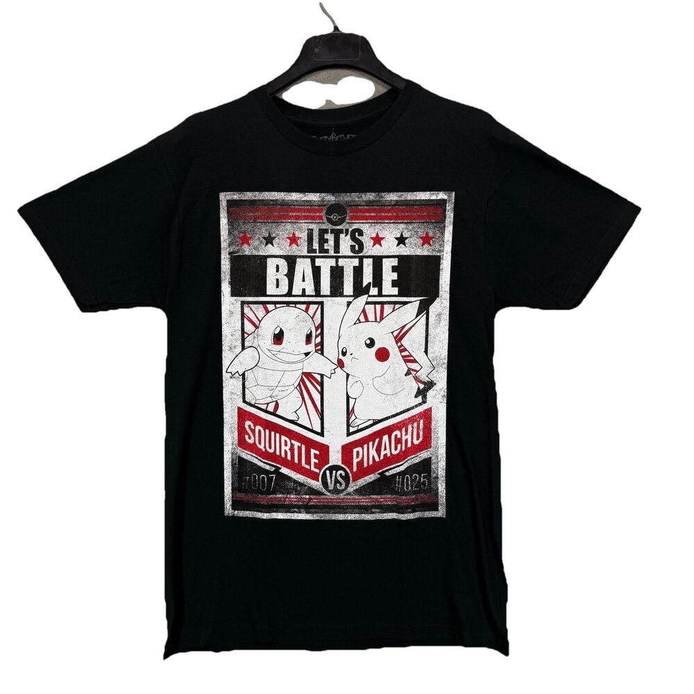 Pokemon Shirt Let’s Battle Squirtle vs Pikachu Hot Topic Graphic Tee Black NWT